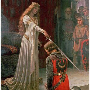 ACCOLADE Art Print: 8"by10" Reproduction. Medieval Castle, Queen, Sword, Knight